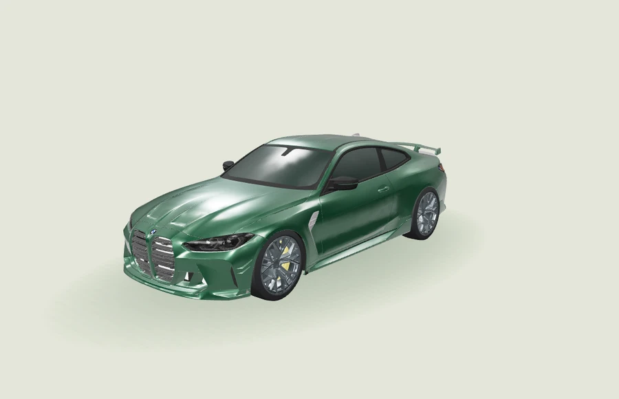 Green BMW M4 Competition studio render, illustrative only