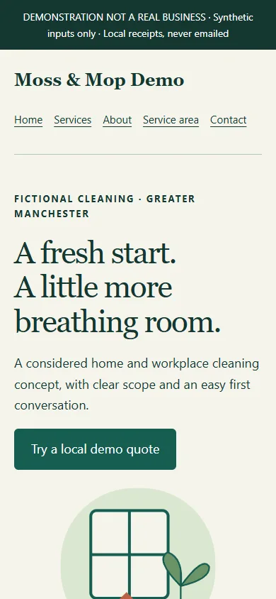Moss & Mop — Five-Page Website Cycle Demo — mobile capture