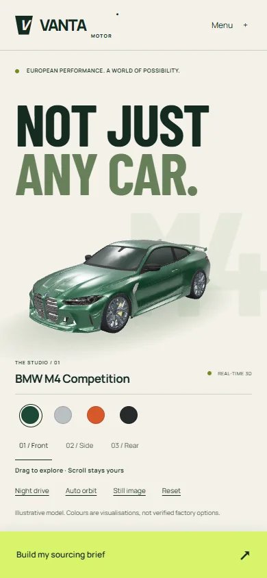 VANTA Motor — Interactive Automotive Website — mobile capture